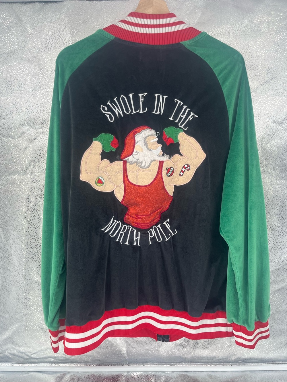Blizzard Bay Mens L Swole Novelty North Pole Gym Funny Santa Velour Track Jacket